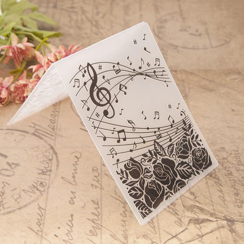 FUGUT 3-D Embossing Folder for Card Making - Plastic Textured Template for DIY Scrapbooking, Paper Crafting and Handmade Art Supplies (3D Rose Music 5.8 x 4.1 in) - Image 1